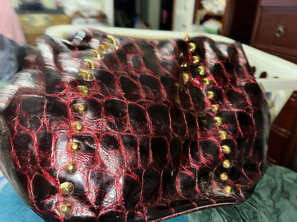 CHI by Carlos Falchi Burgundy Croc Embossed Leather Studded Hobo Bag